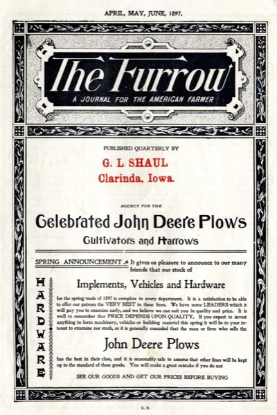 Portada de The Furrow de 1897, la revista para agricultores de John Deere